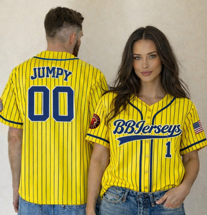 Custom Yellow 3D Printed Logo Baseball Jersey with Personalized Name & Number