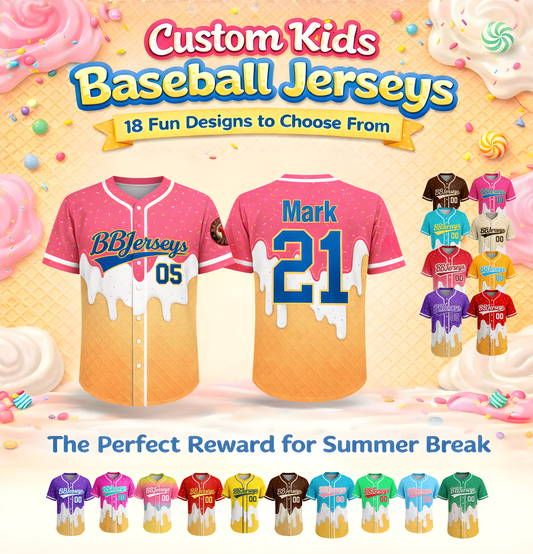 Custom Ice Cream Drip 3D Printed Baseball Jersey with Personalized Name & Number