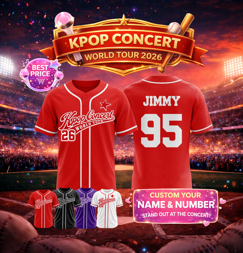 Custom K-POP Concert World Tour 2026 3D Printed Baseball Jersey with Personalized Name & Number