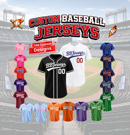 100 Custom Design 3D Printed Baseball Jersey with Personalized Name & Number