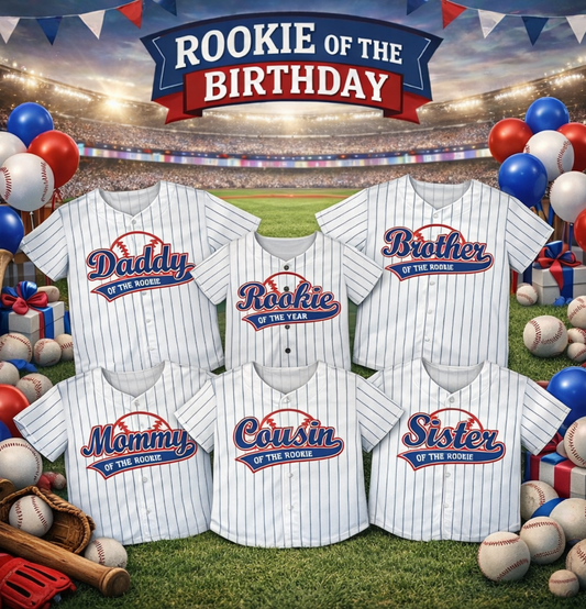 Custom Rookie Birthday 3D Printed Baseball Jersey with Personalized Name & Number