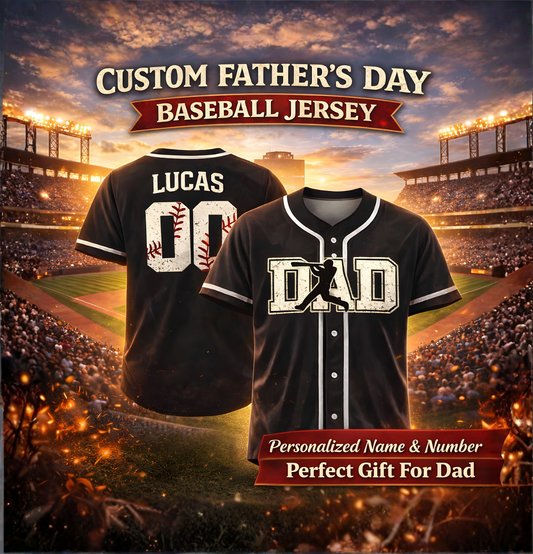 Custom Father's Day 3D Printed Baseball Jersey with Personalized Name & Number