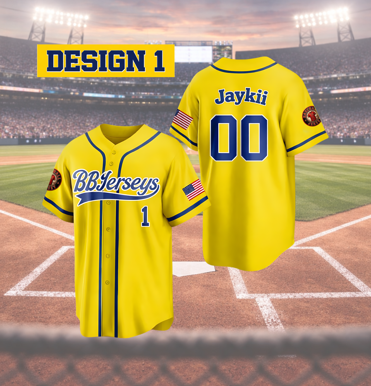 Custom Yellow 3D Printed Logo Baseball Jersey with Personalized Name & Number