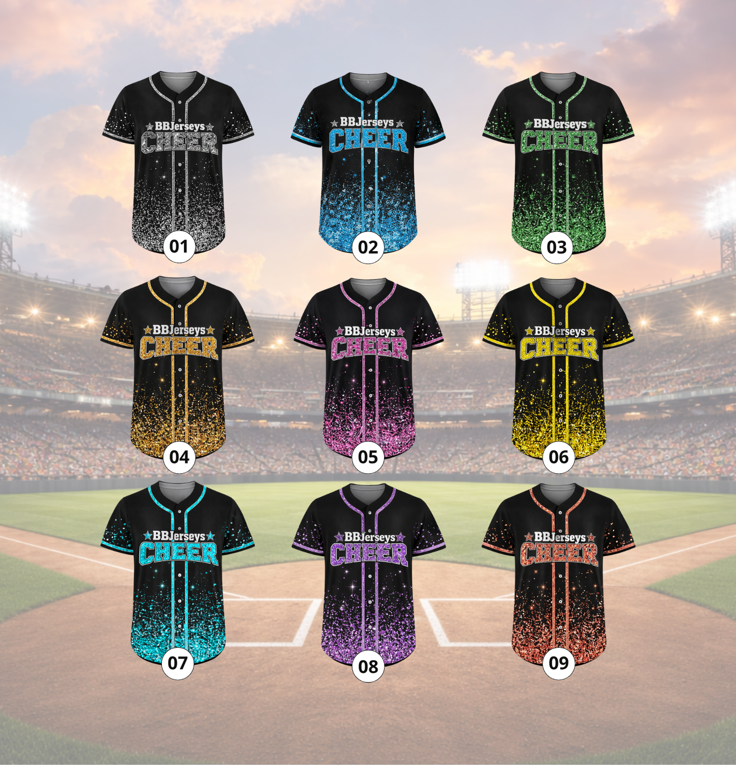 Custom 3D Printed Faux Glitter Baseball Jersey with Personalized Name & Number