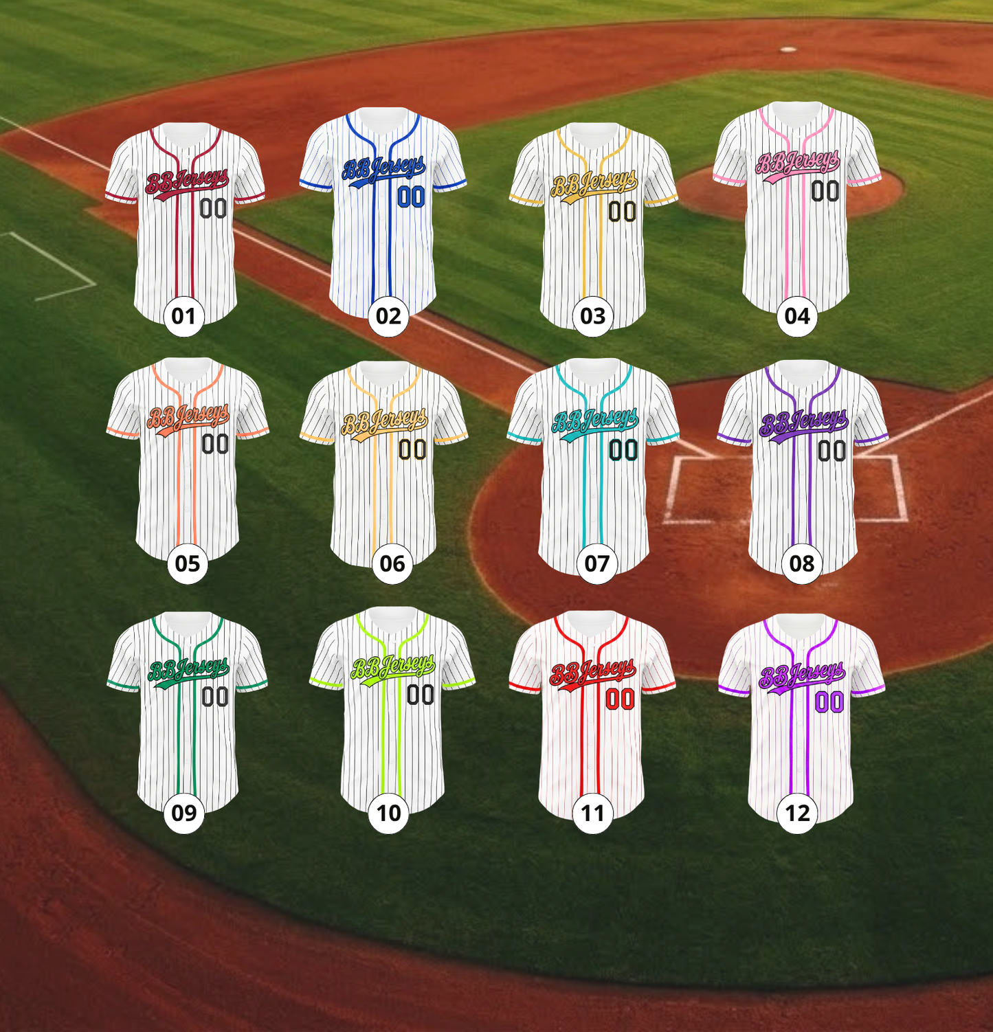12 Custom Stripe Line 3D Printed Baseball Jersey with Personalized Name & Number