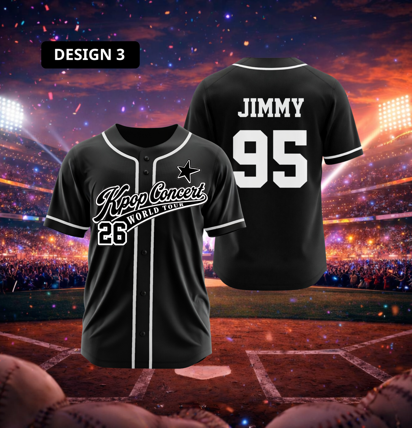 Custom K-POP Concert World Tour 2026 3D Printed Baseball Jersey with Personalized Name & Number