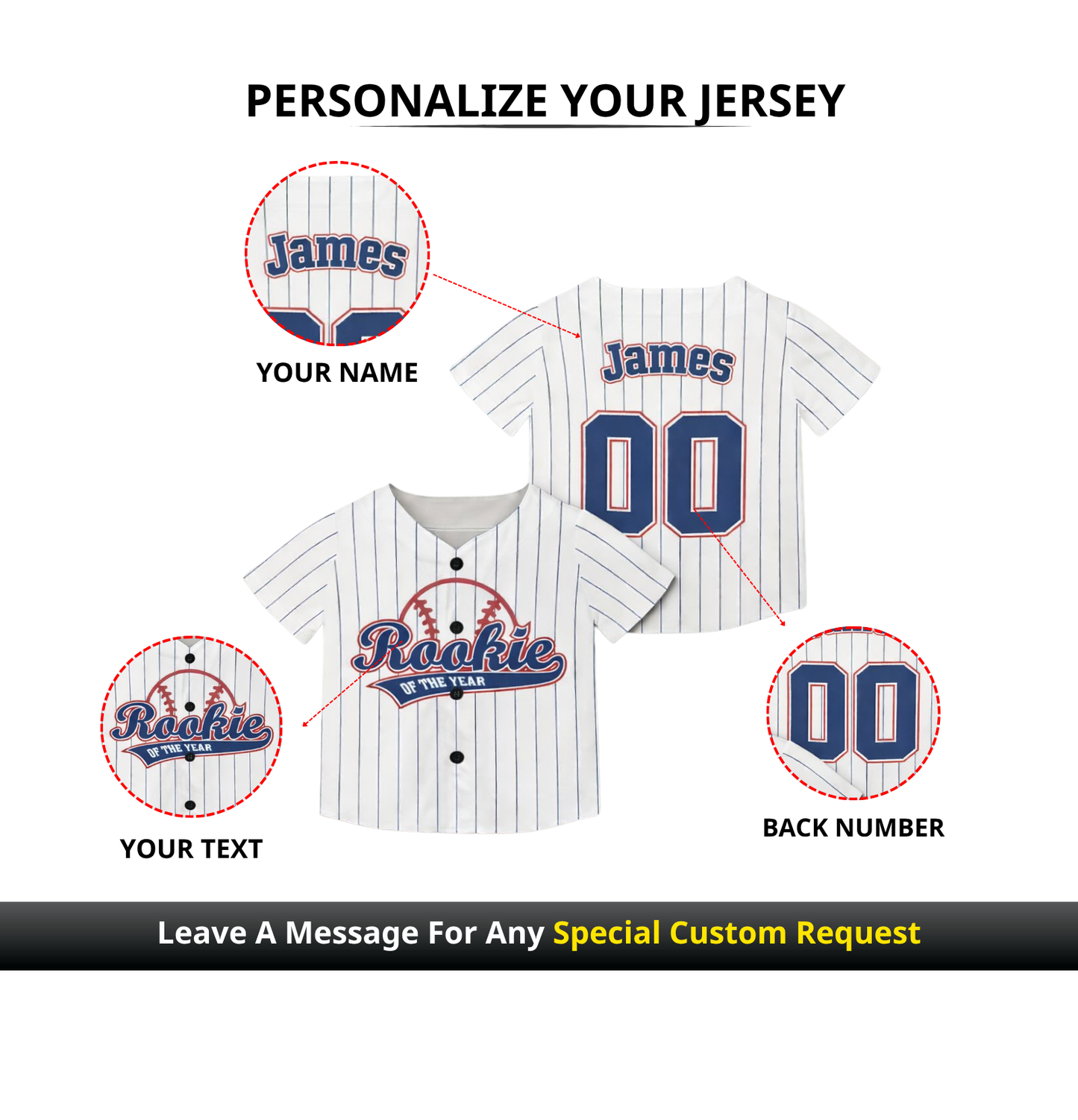 Custom Rookie Birthday 3D Printed Baseball Jersey with Personalized Name & Number