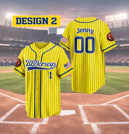 Custom Yellow 3D Printed Logo Baseball Jersey with Personalized Name & Number