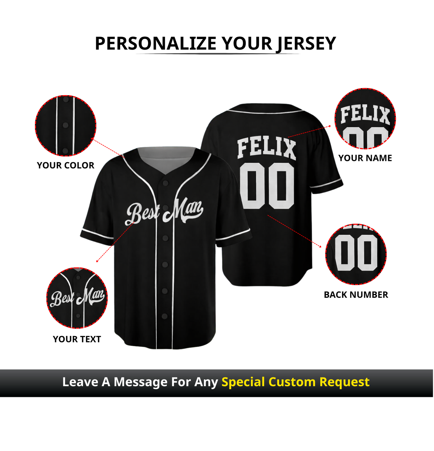 Custom Bachelor Party 3D Printed Baseball Jersey with Personalized Name & Number