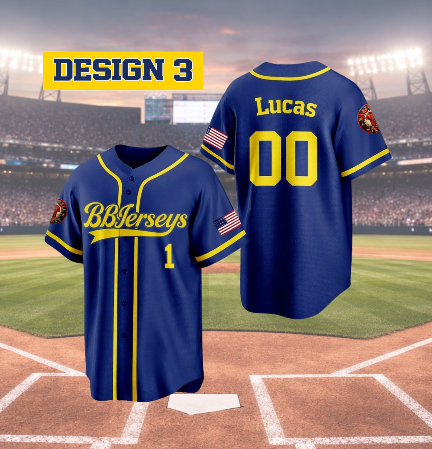Custom Yellow 3D Printed Logo Baseball Jersey with Personalized Name & Number