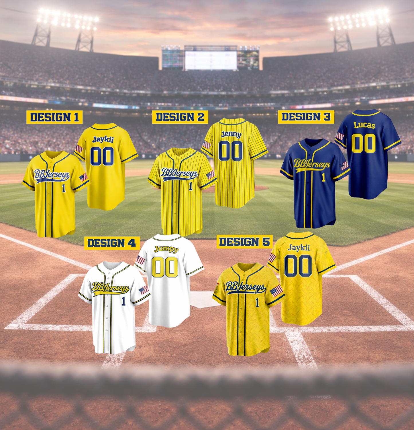 Custom Yellow 3D Printed Logo Baseball Jersey with Personalized Name & Number