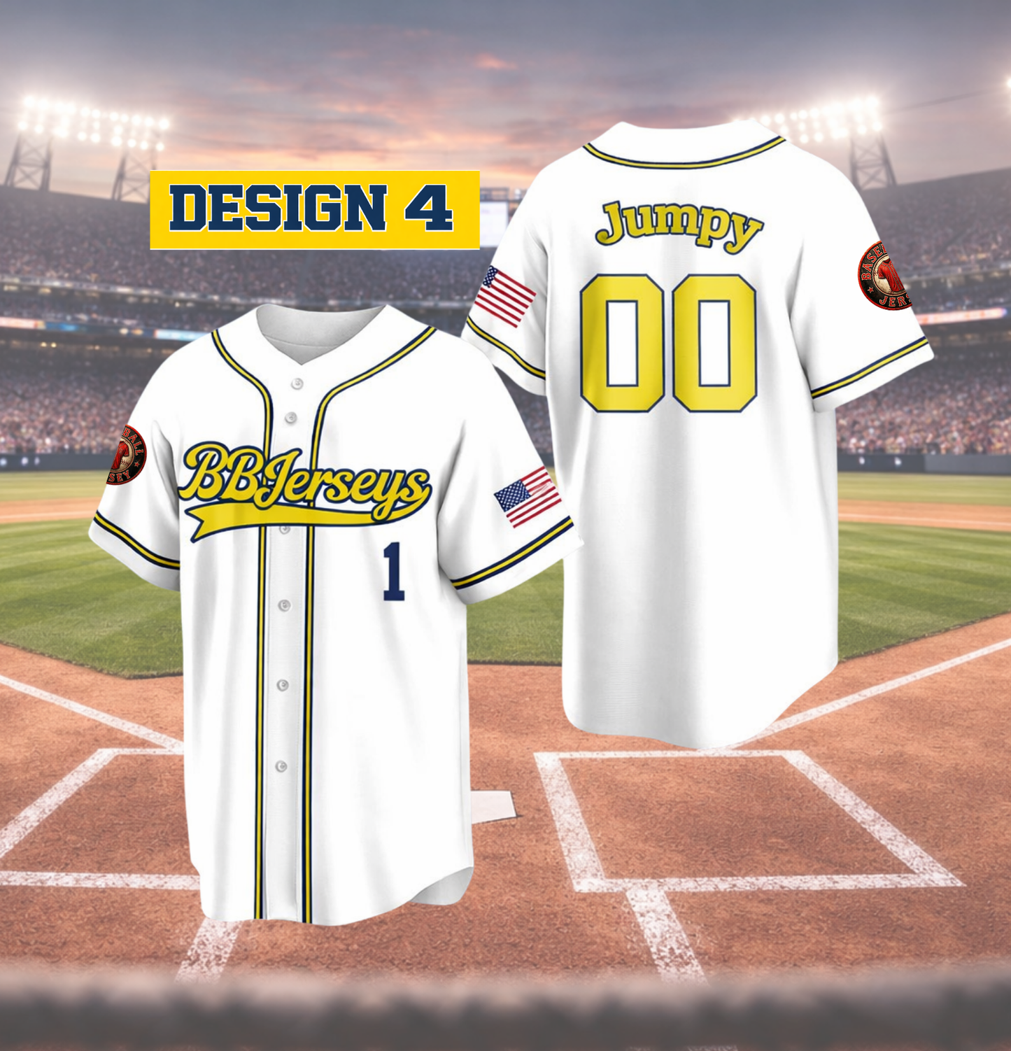 Custom Yellow 3D Printed Logo Baseball Jersey with Personalized Name & Number