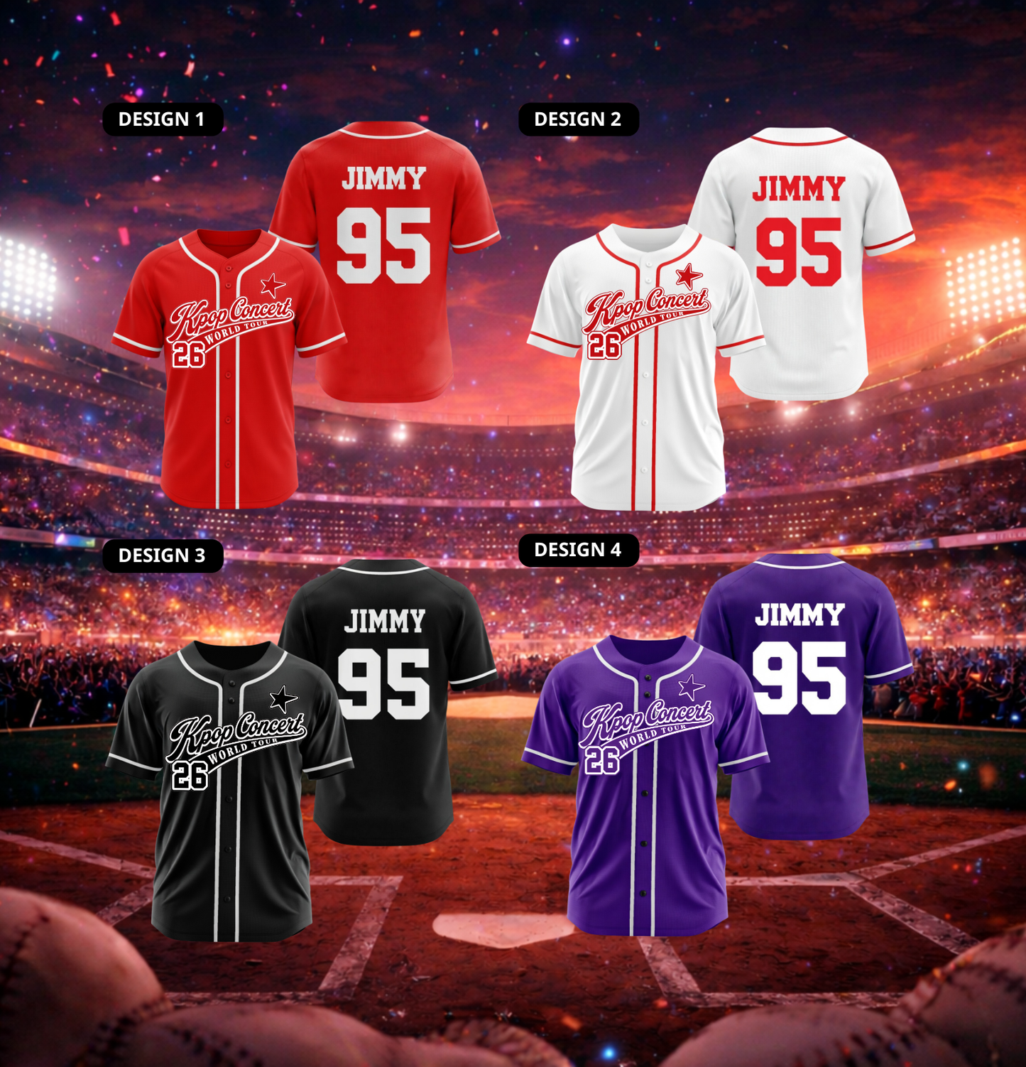 Custom K-POP Concert World Tour 2026 3D Printed Baseball Jersey with Personalized Name & Number