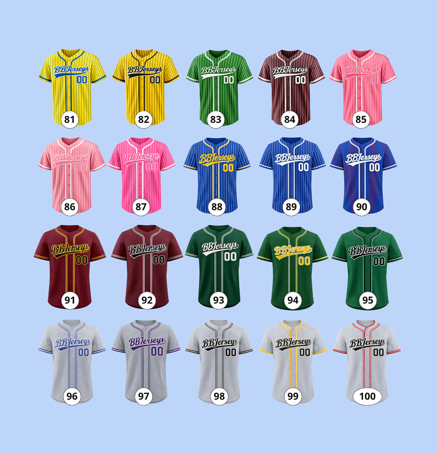 100 Custom Design 3D Printed Baseball Jersey with Personalized Name & Number