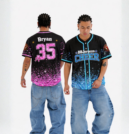 Custom 3D Printed Faux Glitter Baseball Jersey with Personalized Name & Number