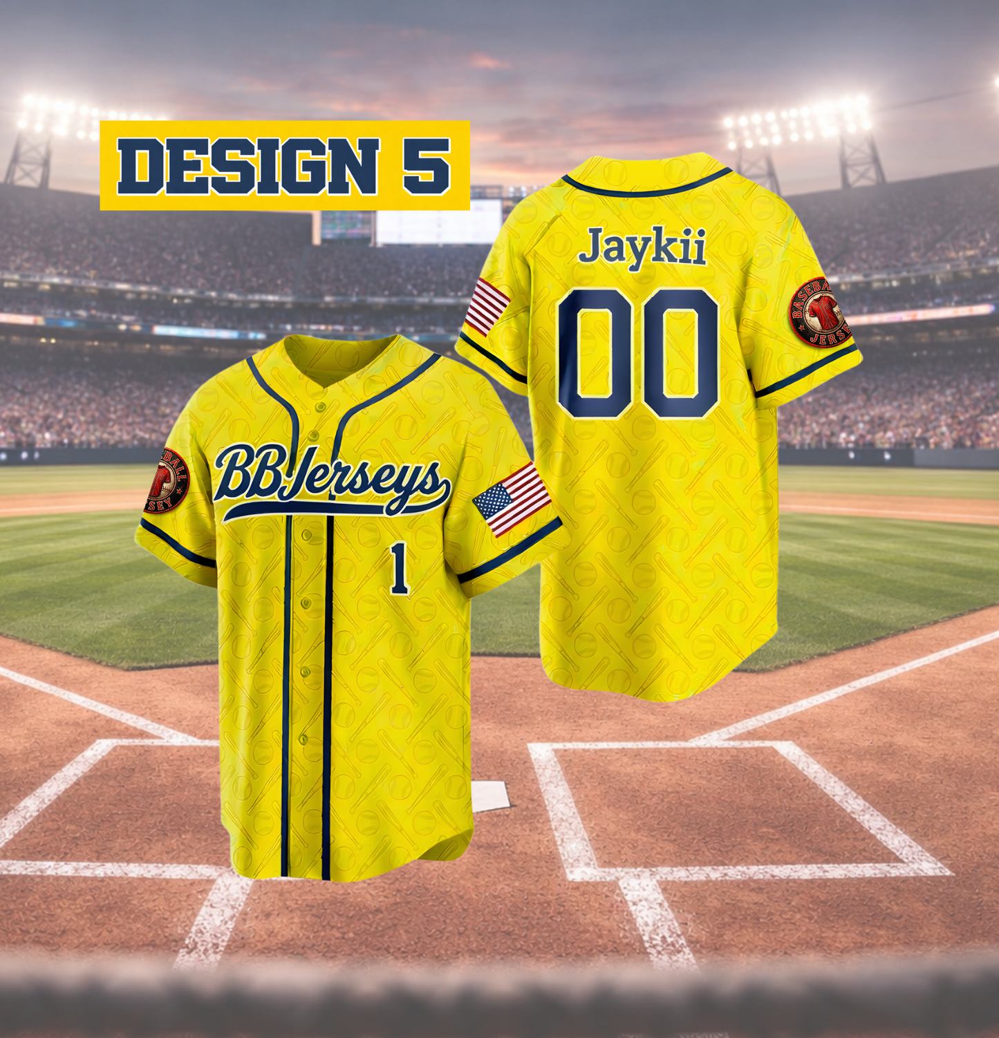 Custom Yellow 3D Printed Logo Baseball Jersey with Personalized Name & Number
