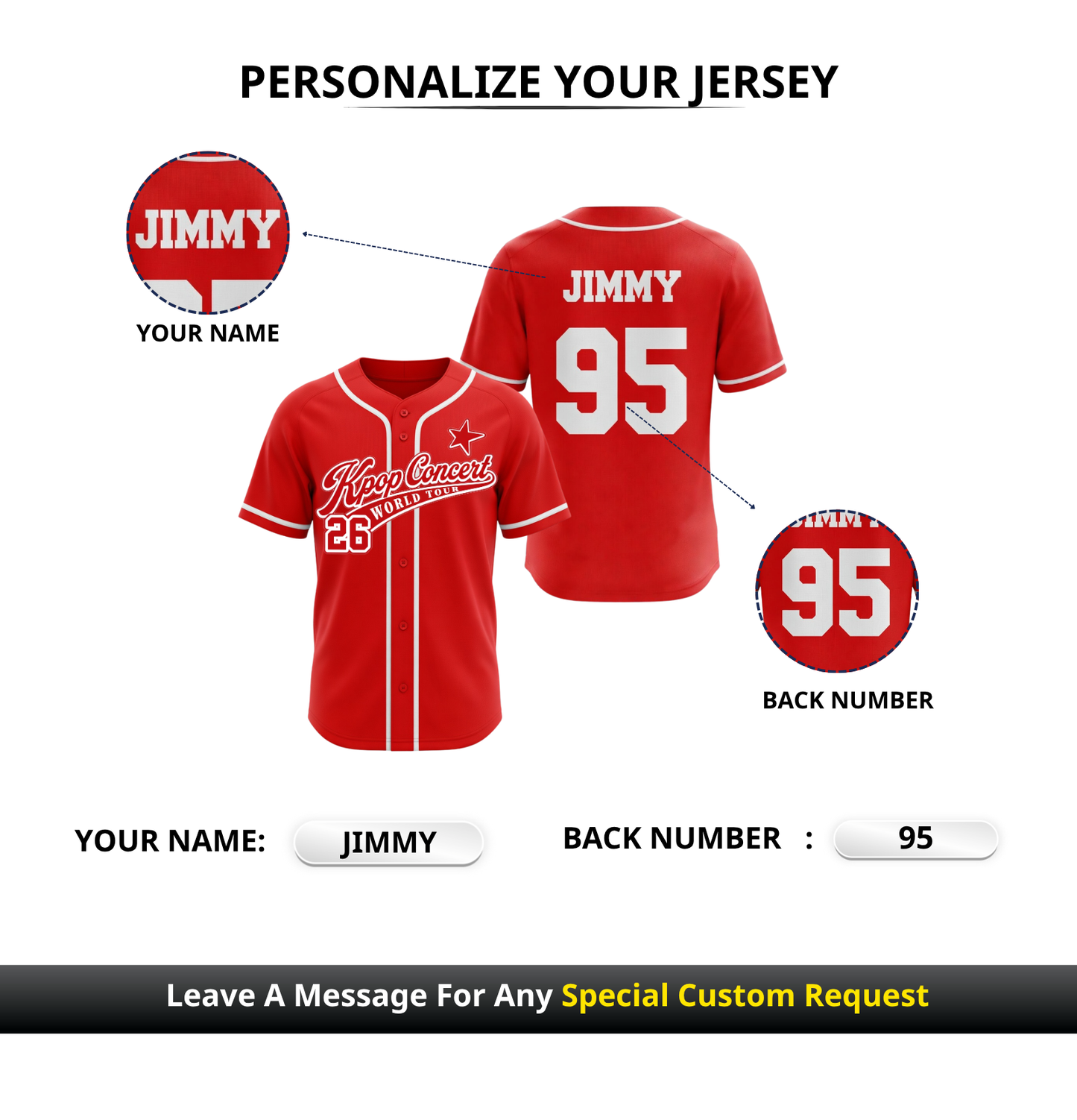 Custom K-POP Concert World Tour 2026 3D Printed Baseball Jersey with Personalized Name & Number