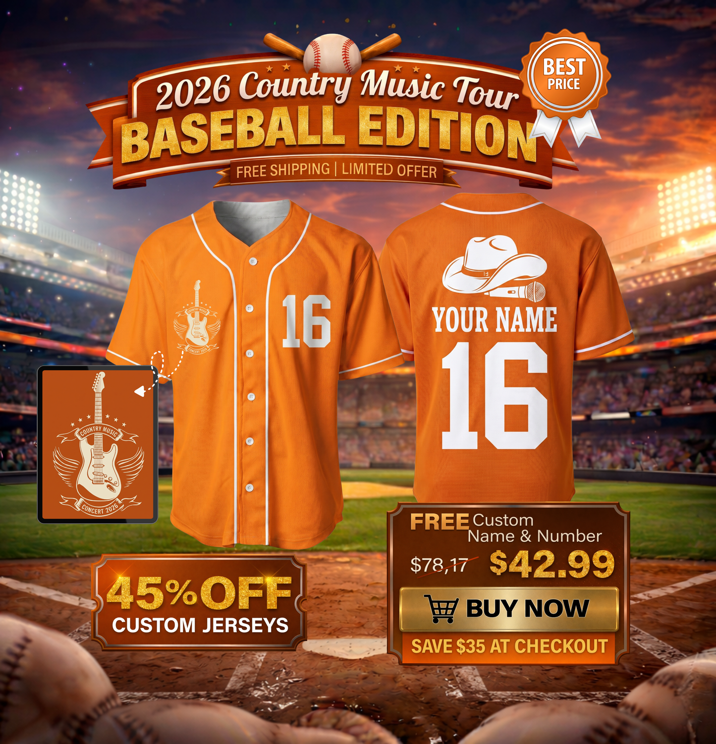 [Limited Edition] Personalized 2026 Country Music Tour Baseball Jersey - Original Fan Design - Custom Name & Number